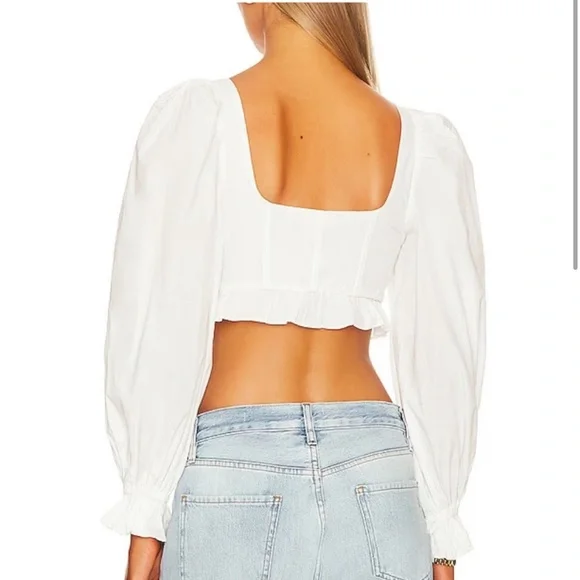 Heather White Long Sleeve Crop Top - Picture 2 of 6